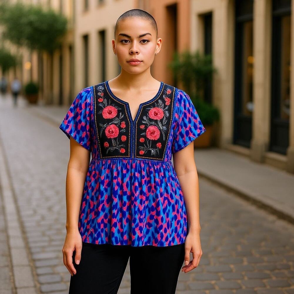 NEW Calessa Floral Embroidered Sleeveless Blouse Top Size Large